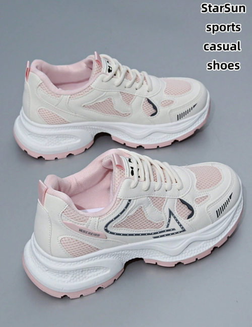 Lightweight Casual Lace-Up Running Sport Shoes, Fashionable White Gray Trainers